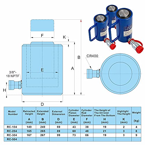 Azmcnc 10 Ton Hydraulic Cylinder Ram Single Acting 4" Inch Stroke Hydraulic Cylinder Jack Lifting Jack Ram Portable Single Acting Lifting Cylinders With 100Mm Stroke #TOP1