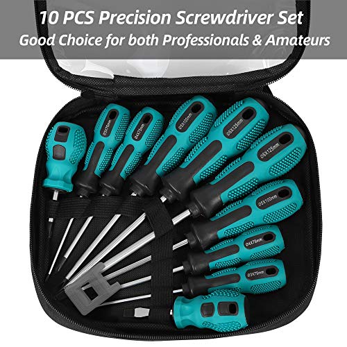 Vheonet Magnetic Screwdriver Set 10 Pcs,5 Phillips And 5 Flat Head Precision Screwdriver,Professional Cushion Grip And Non-Slip For Repair Home Improvement Craft,Green #TOP7