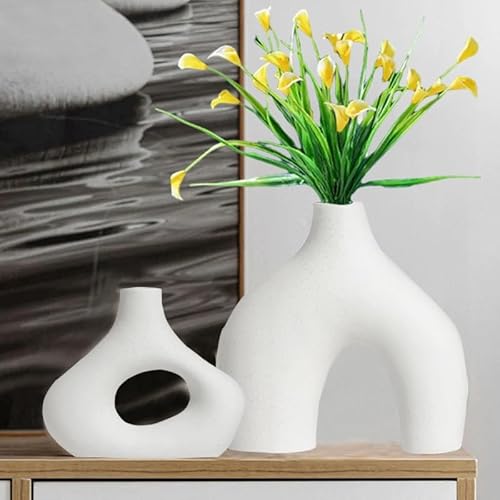 White Ceramic Vases for Decor, Decorative Flowers Vase for Modern Home Wedding Dinner Table Office Bedroom