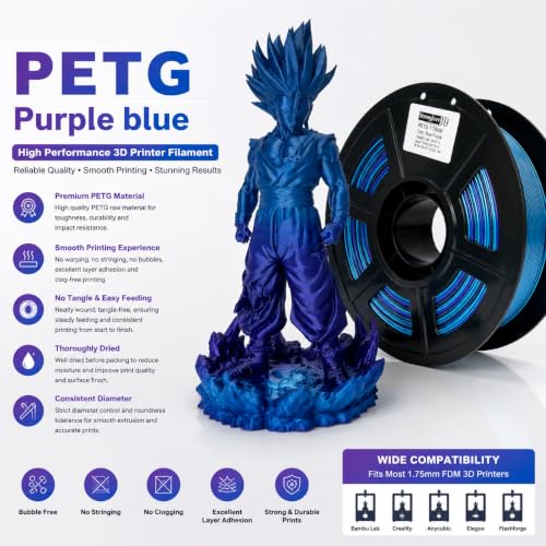 Image of tronghero3D PETG Purple Blue Filament 1.75mm, Blue Purple Gradient 3D Printer Filament, Smooth Multicolor PETG, Low Warping and Stringing, No Tangle, 1kg