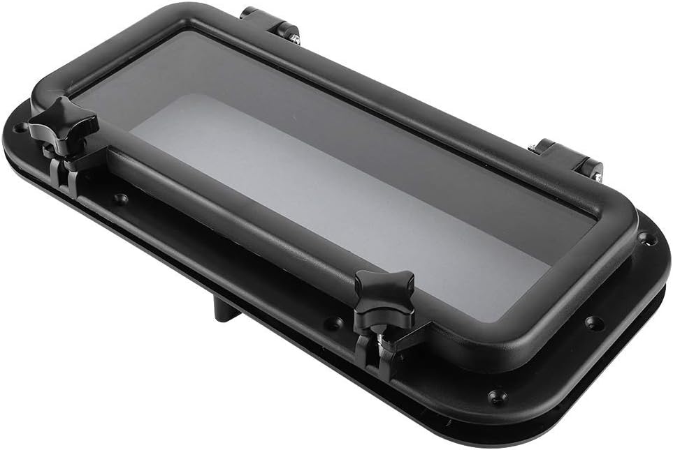 Qiilu Boat Yacht Rectangle Opening Portlight Porthole, 400x200mm Boat Rectangular Porthole Window Replacement Window Port Hole Black