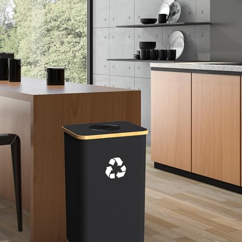 Image of Recycling Bin for Kitchen Indoor Home, Large 26 Gallon 100L Recycle Bin with Lid Removeable Reusable Inner Bag Bottle Can Glass Waste Plastice Stickers,Black