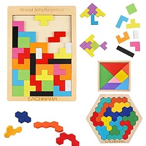 3 in 1 Wooden Intelligence Puzzles Set,Tangram puzzles,Bright colors, Improve color recognition and logic abilities,Building Blocks Game,Puzzles for Kids