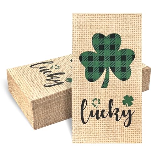 120 Pcs Burlap Printed Irish Shamrock Disposable...