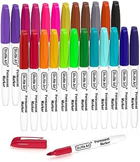 Permanent Markers, 24 Colors Fine Point Assorted Colors Permanent Marker Set, Works on Plastic,Wood,Stone,Metal and Glass for Doodling, Coloring, Marking by Shuttle Art 