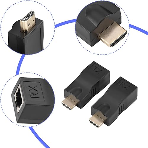 Miniatura 6 de Joyzan Extensor HDMI a RJ45, convertidor de red Ethernet, repetidor, transmisor, adaptador receptor sobre Cat 5e 6e Cable Splitter HD 1080p 98ft