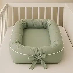 Redutor de Berço 100% Algodão Percal Liso Verde Erva Doce Menino Menina Baby Ninho Unisex Luxo Toque Macio Confort Infantil Com Zíper