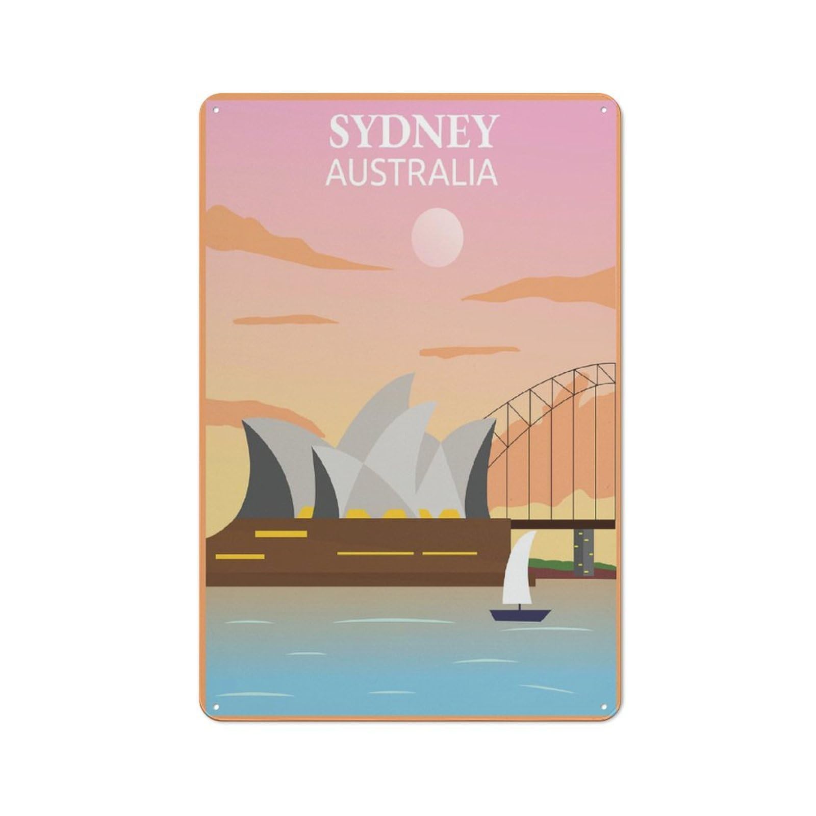 Junmoney Sydney Opera House Sunset For Bar Or Restaurant, Retro Metal Plaque 30X20cm, A Decorative Christmas Gift For Hospitality Decor Collectors