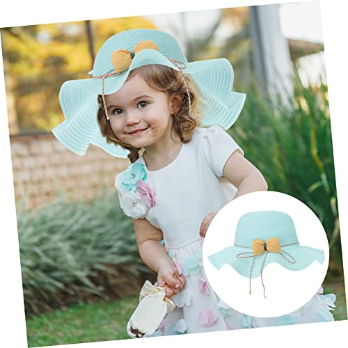 Boy Girl Uv Bowknot Sun Hat Lightweight Breathable Straw Hat for Girls for Outdoor Activities Spring Blue3
