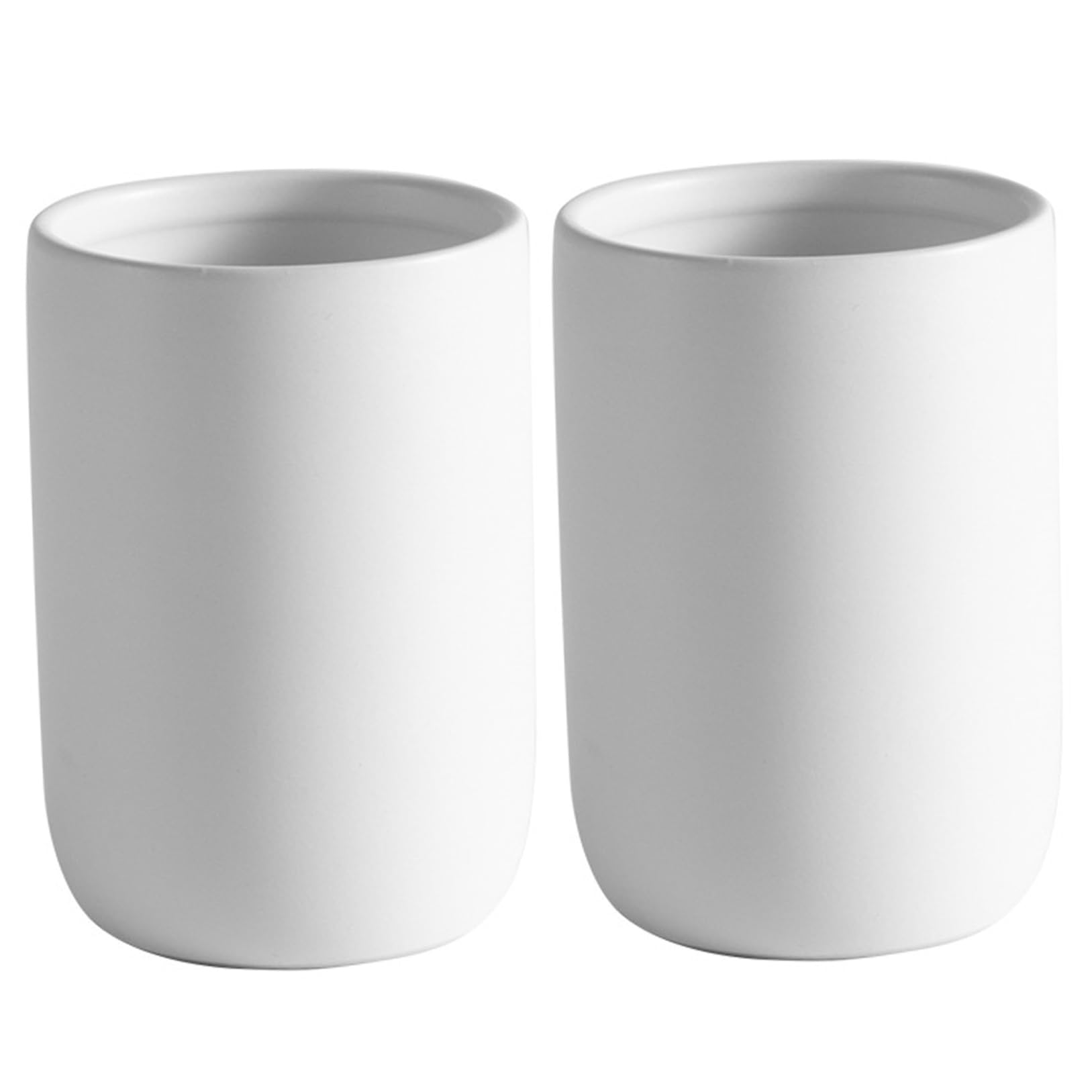 Ameble 2Pcs White Ceramic Toothbrush Holder Set, Reusable Mouthwash Cup for Bathroom Counter Organizer, Tooth Brush Holder for Family
