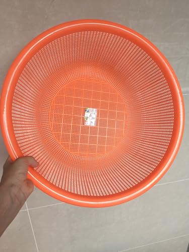 Image of 4 Pcs Large Plastic Wash Basket Round Perforated Colander Wash Vegetables and Fruits Drain Cooked Pasta Kitchen Essentials Food Strainer Basket Strainer Kitchen Red Orange color