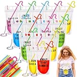 Blushtier 30 Sets Wearable Drink Pouches with Straws 17 oz Plastic Drink Bags with Bead Chains Reusable Juice Pouches with Zipper Reclosable Beverage Bags for Adults Smoothie Drink Party Favors