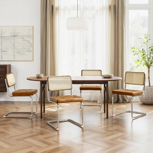 Zouron - Juego De 4 Sillas De Cocina, Sillas De Comedor, Modernas Del Centro Del Asiento, Sillas De Cocina Sin Apoyabrazos Con Respaldo De Ratán Trenzado, Patas Metálicas, Color Marrón Zouron - Juego De 4 Sillas De Cocina, Sillas De Comedor, Modernas Del Centro Del Asiento, Sillas De Cocina Sin Apoyabrazos Con Respaldo De Ratán Trenzado, Patas Metálicas, Color Marrón