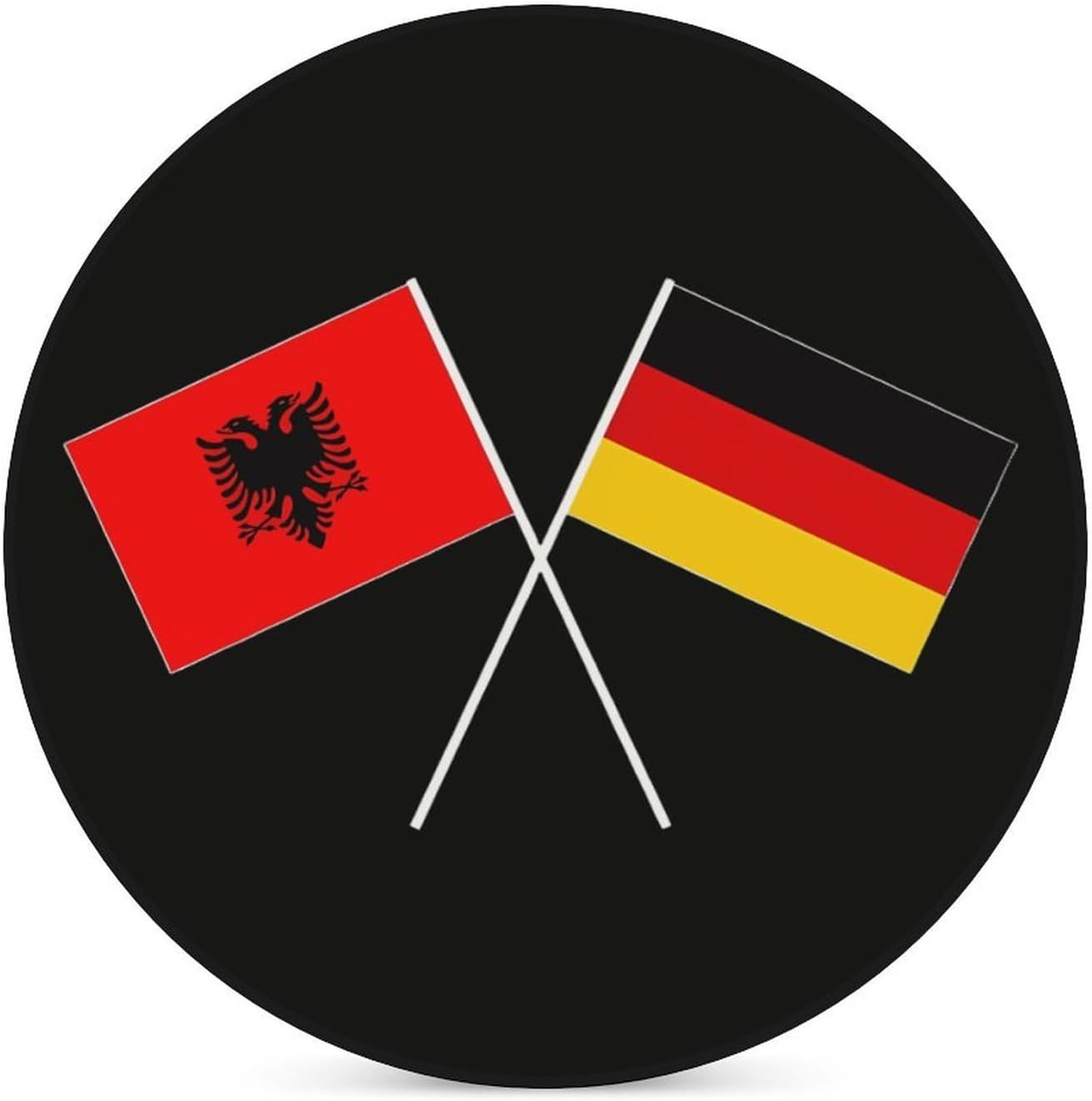 Albania Germany Flag Round Ceramic Coasters for Drinks Absorbent Cup Holder Tabletop Protector with Cork Base