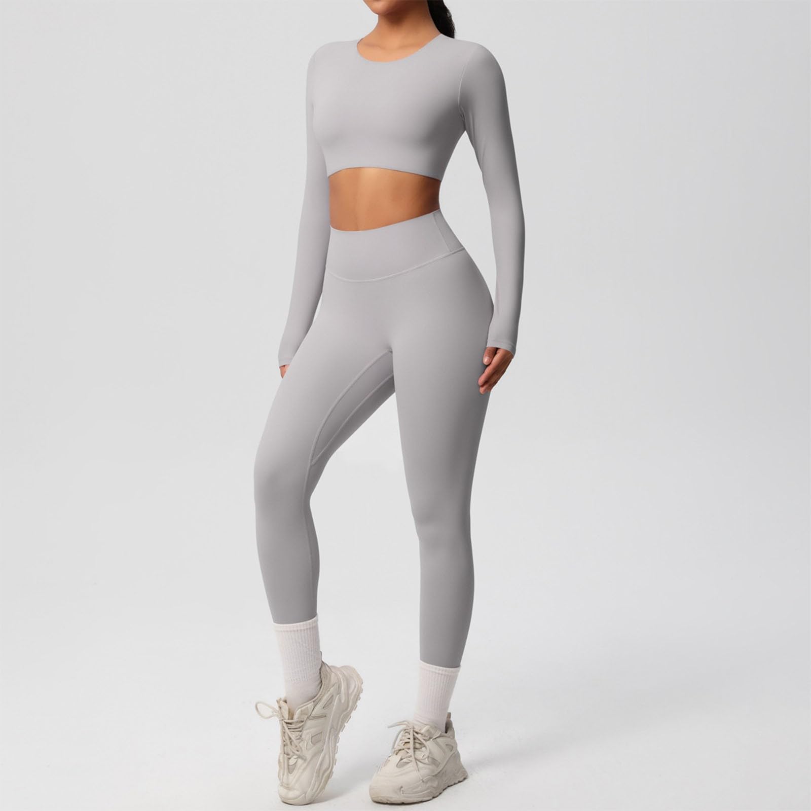 Pantaloni e maniche lunghe traspiranti in tinta unita per allenamento yoga, fitness, corsa, esercizio, abbigliamento sportivo