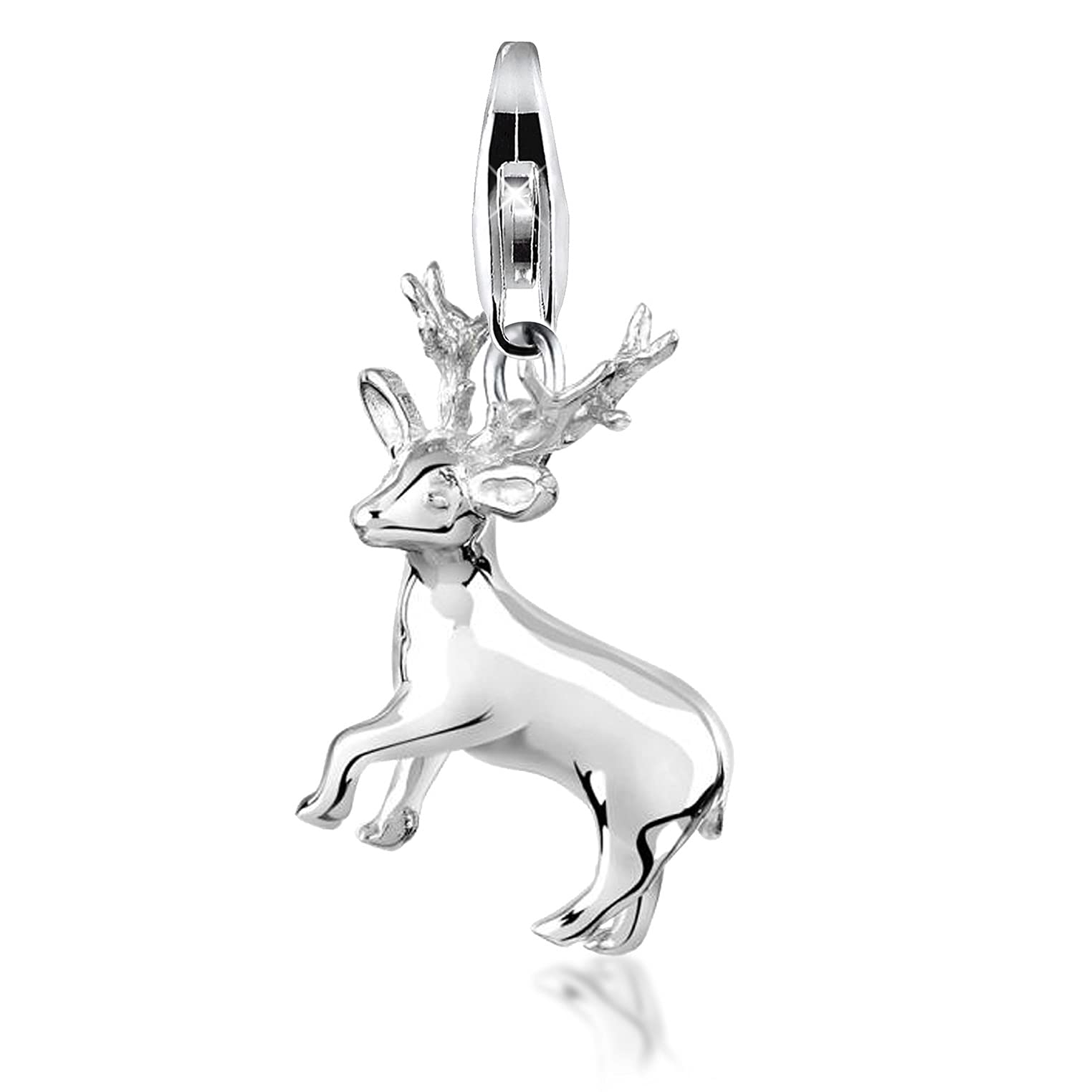Nenalina Hirsch Karabiner Charm Anhänger für Bettelarmband aus 925 Sterling Silber 713272-000