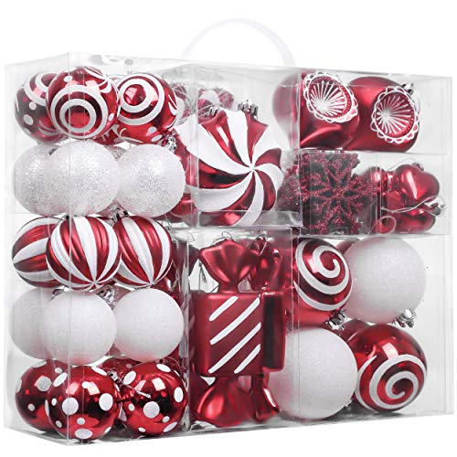 Valery Madelyn Christmas Ornaments Set, 108ct Candy Cane Red and White Shatterproof...