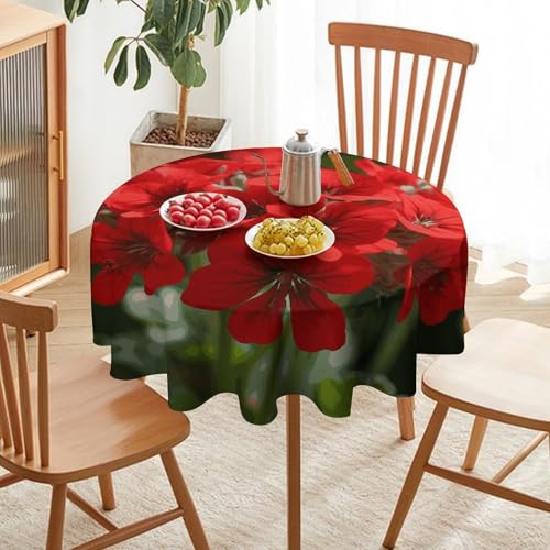 Nappe ronde rouge motif géraniums 127x127 cm antitache - 7