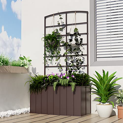 Safstar Metal Garden Bed With Trellis, 44" H Metal Raised Garden Planter For Climbing Vine Plants, Above Ground Garden Bed, Freestanding Outdoor Container Bed For Patio Garden Balcony, 8” X 24” X 44” #TOP7