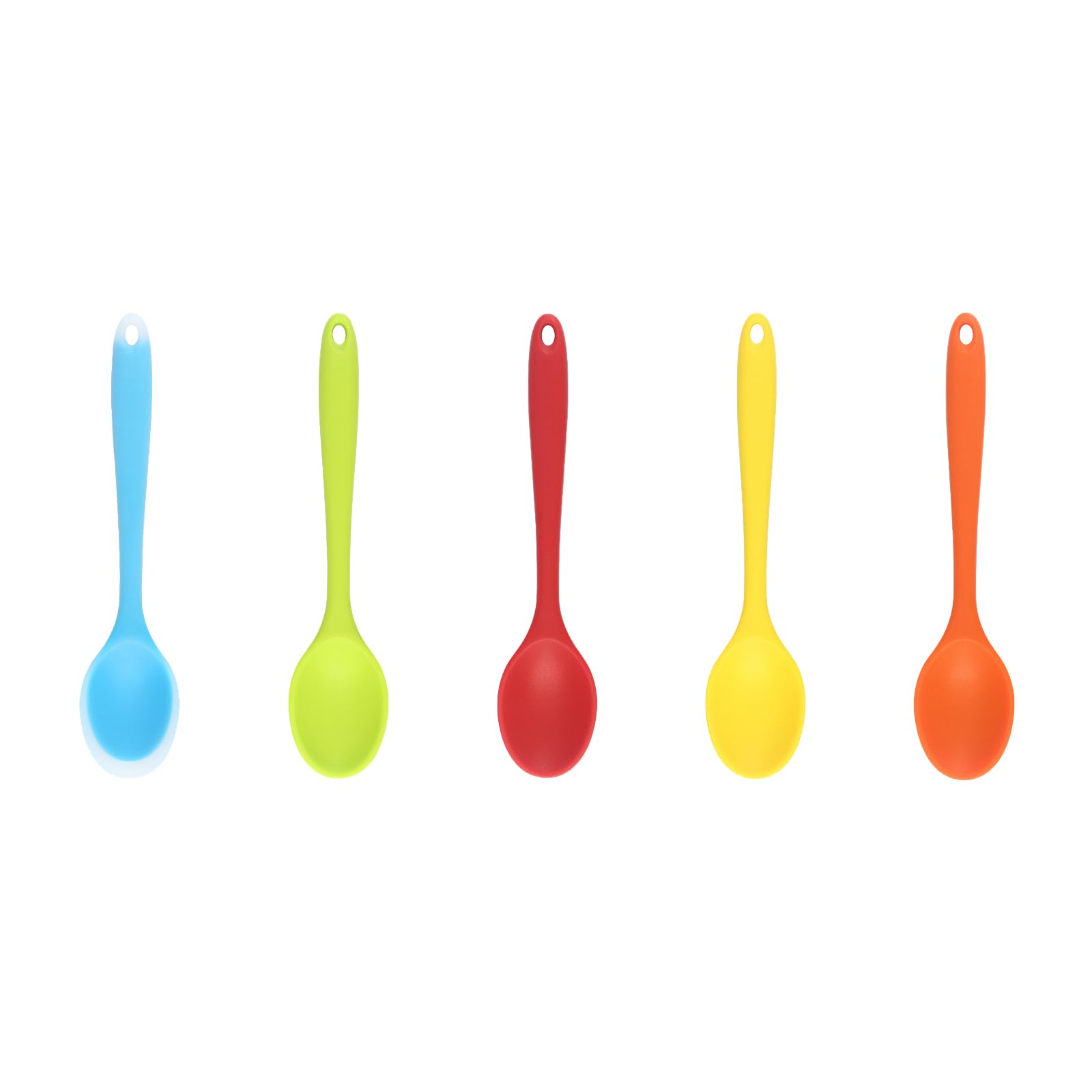 MALSSE 5Pieces Soup Spoon Silicone Kitchen Utensils Serving Spoons Silicone Texture with Comfortable Grip for Household Use Colorful Spoon Set