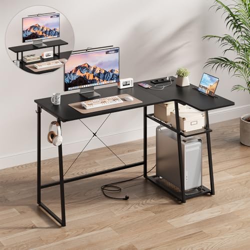 Dripex Bureau avec étagère en forme de L - Angle avec prises USB et murales - Support d'écran -...