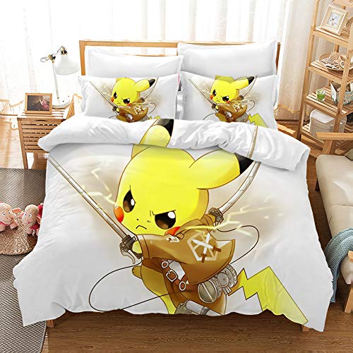 ZZALL Pokémon - Juego de cama infantil con funda nórdica y fundas de almohada (microfibra), diseño de dibujos animados, 26, 135 x 200 cm