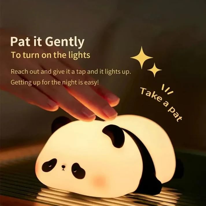 Image of XERGY Cute Sleeping Panda Silicone Night Light - USB Rechargeable, 7 Color Changing, LED Lamp with Tap Control & Timer for Kids, Bedroom, Gifts & Home Decor