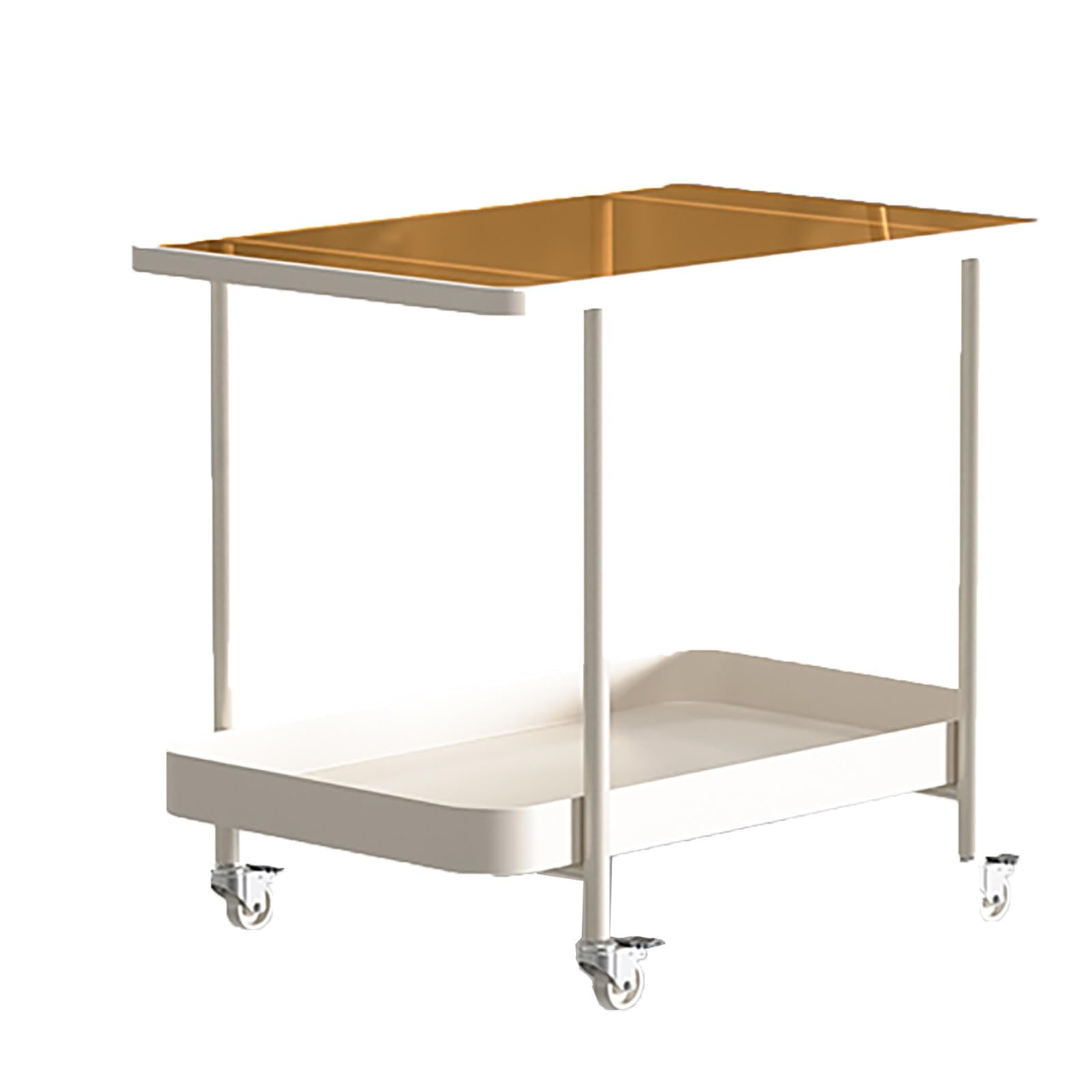 SXZenSpace Modern Side Table End with Wheels Sofa Snack Glass Panel Stand Desk Coffee for Living Room(Bianco)