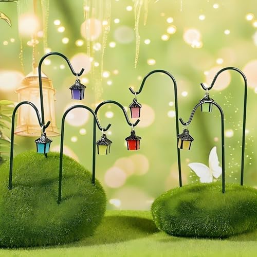YAHUIPEIUS 7PCS Miniature Garden Stakes Resin Mini Lanterns Decorative Potted Plant Stake with Metal Hooks Small Accessories for Terrarium Succulent Pots Indoor Outdoor Plants Decor