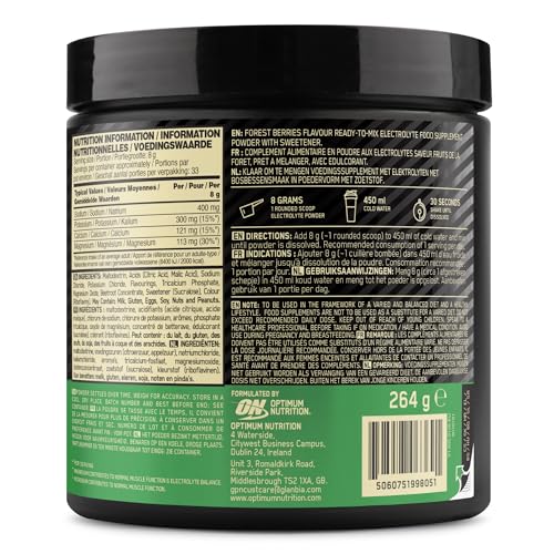 Optimum Nutrition Mischfertiges Elektrolyt-Nahrungsergänzungspulver mit Waldbeerengeschmack und Süßungsmittel, 33 Portionen, 264 g