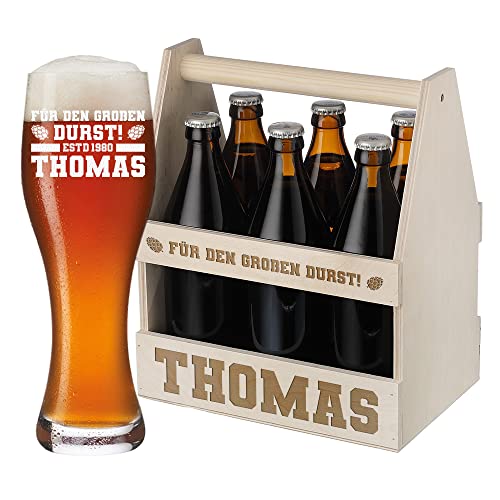 Polar-effekt Chope à Bière Avec Nom Gravé - En Bois De Chêne - Volume