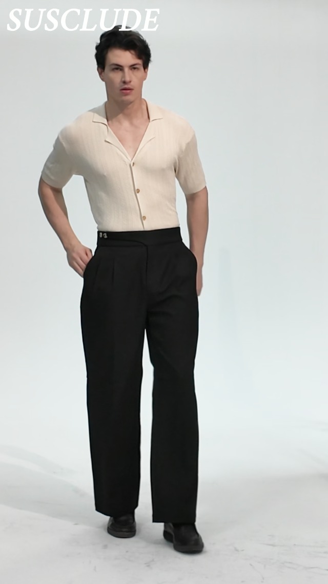 Susclude Baggy Dress Pants Men Pleated Wide Leg Trousers Casual