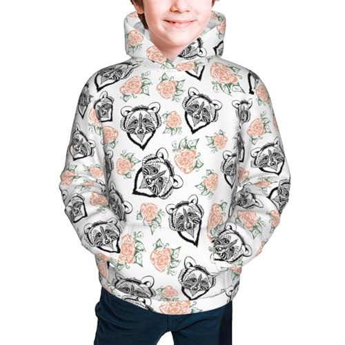 Raccoon and Flower Kid Hoodies Boys Sweatshirts Girls Pullover with Pocket3
