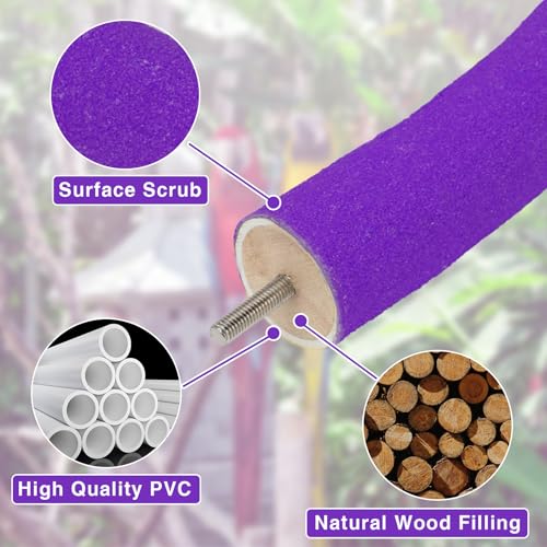 Image of Rypet U Shape Parrot Perch Stand Toy for Paw Grinding Clean Stick Exercise, Rough-Surfaced Quartz Bird Perch Standing Cage Accessories for for Small Parakeets Cockatiels Conures Macaws (Purple XL)