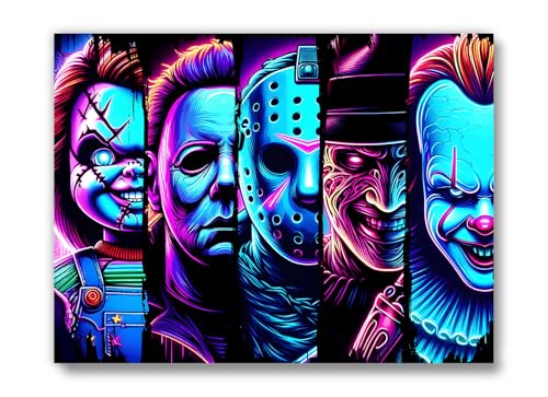 Brooke & Vine Halloween Black Light Poster (UNFRAMED 12 x 16) Horror Movie Villians Chucky Jason Michael Myers Freddy Pennywise Teen Boy Girl Room Wall Art Print Bedroom, Dorm - Horror Friends
