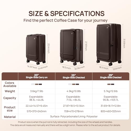 Image of NINETYGO Medium Checked Luggage 25 Inch, Flat Top Opening Check In Luggage with Cup Holder, Expandable, Coffee-Infused PC Hard Shell, Eco-Friendly, TSA Lock, 360 Spinner Wheels (Latte)