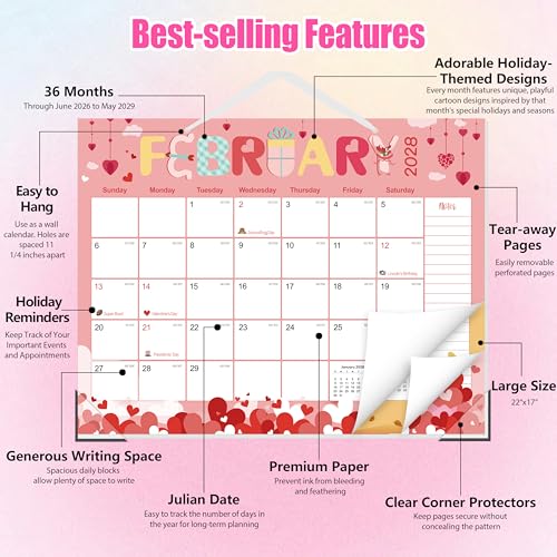 Image of GuassLee Desk Calendar 2026-2029,36 Months 22 inch x 17 inch Large Calendar from June 2026 to May 2029,Desktop /Wall Monthly Planner with Julian Date and Thick Paper for Office Home School