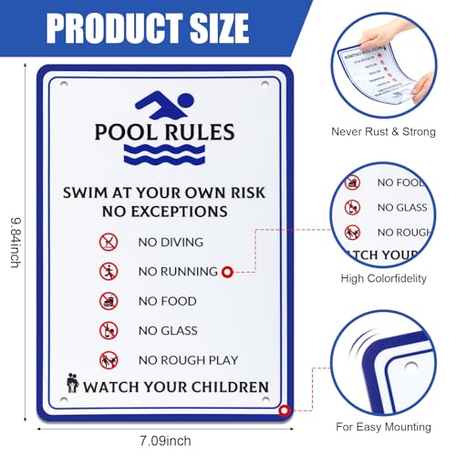 4 señales de reglas para piscina en aluminio, set miniatura 4