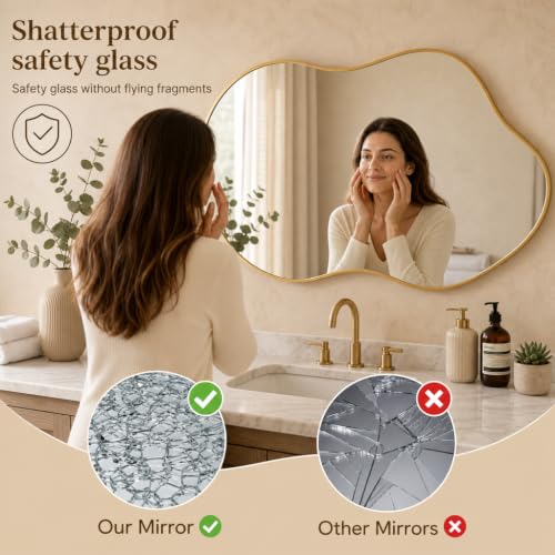 Image of Irregular wall Mirror 24 inchx41 inch Gold Asymmetrical Mirror