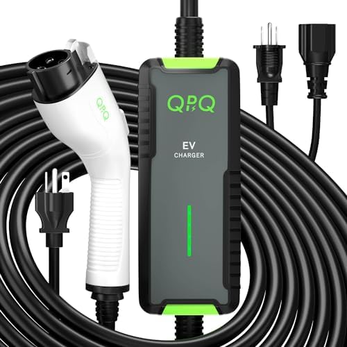 QPQ Level 1-2 EV Charger, 16 Amp 110-240V Portable Electric Car Charger, Electric Vehicle Charging Stations with NEMA 6-20 Plug & NEMA 5-15 Adapter for J1772 with 21 FT Cable