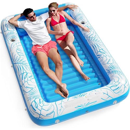 Image of Inflatable Tanning Pool Lounger Float - Jasonwell 4 in 1 Sun Tan Tub Sunbathing Pool Lounge Raft Floatie Toys Water Filled Tanning Bed Mat Pad for Adult Blow Up Kiddie Pool Kids Ball Pit Pool (XXL)