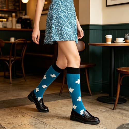 Image of Benefeet Womens Knee High Striped Checkered High Knee Socks Cotton Long Sports Tube Socks