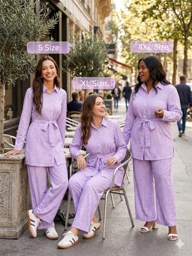 Image of Leriya Fashion Co Ord Set for Women Stylish | Western Dress for Women Casual Poly Cotton Cord Set | Printed Shirt Pant Set with Wide Leg Pants | Smart Casual Office & Travel Outfit
