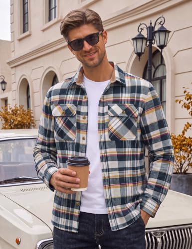 Image of Cotrasen Mens Flannel Shirts Cotton Plaid Button Down Shirt