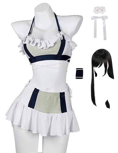 Wcavxmy Womens Fantasy Rebirth Aerith Gainsborough Cosplay Costume Pink Swimsuit Tifa Lockhart White Halloween Outfits - White With Wig - X-Small