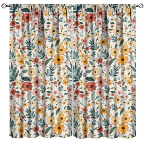 AuiMzoo Vintage Botanical Curtains, Cute Floral and Nature-Themed Bohemian Patterns, Blackout Curtains for Bedrooms, Living Rooms, and Kitchens72X63 Inch