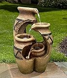 Polyresin-Zierbrunnen Wehmann Solarspringbrunnen Solarbrunnen Kreta Garten Brunnen Kaskade Komplettset für Garten und Terrasse Tag und Nacht ! NEU mit gratis Netzteil