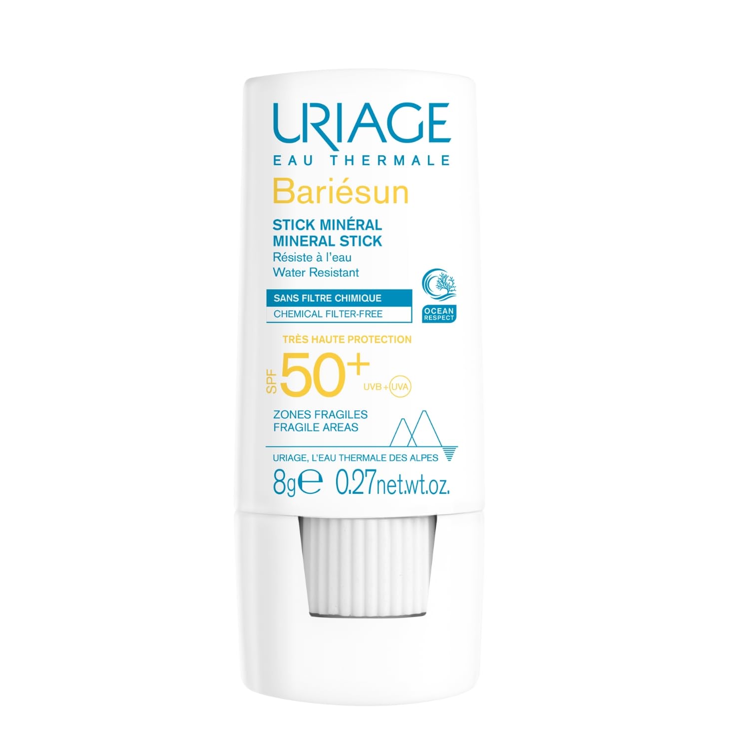 Uriage Bariésun Mineral Stick SPF50+ 8g - Protects Sensitive Skins From UVA/UVB Rays - Waterproof - 100% Mineral Photoprotective Complex - Shea butter, Vitamin C & E - Easy Application