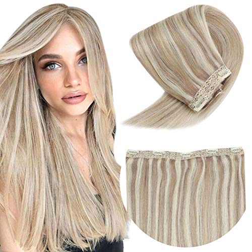 VeSunny Ash Blonde Hair Extensions Double Weft Real Clip in Extensions Ash Blonde Highlights Blonde One Piece Clip in Extensions Human Hair Natural 20inch 3/4 Full Head 70g