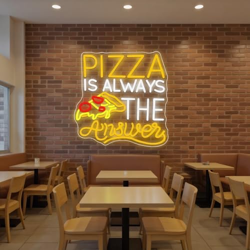 Image of Pizza Is Always The Answer Neon Sign, Dimmable LED Neon Light Art Decorative, Pizza Led Light Neon Signs for Wall Decor